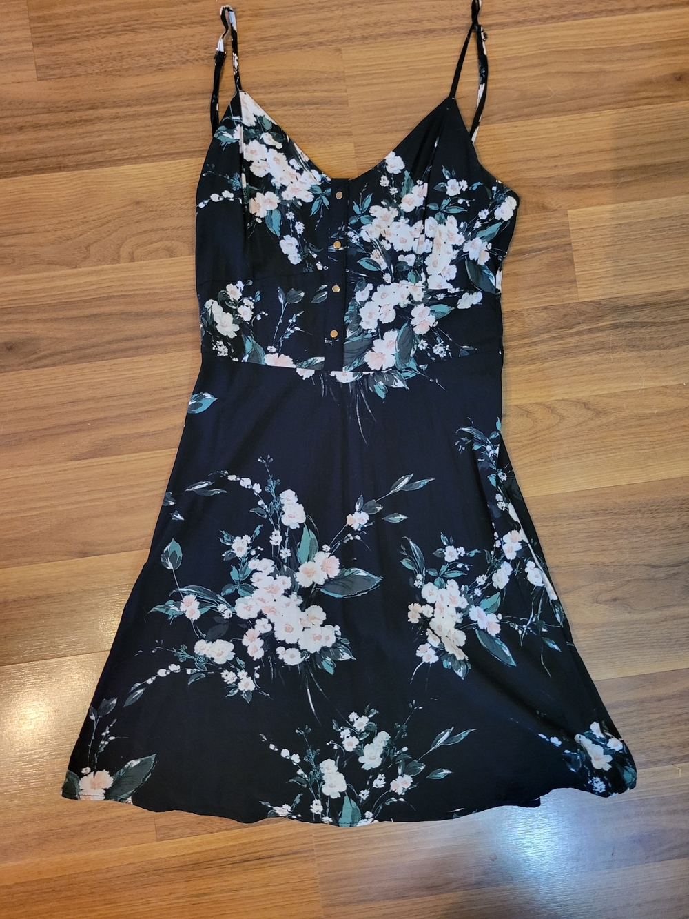 Dynamite Black Floral Slip Mini Dress with Spaghetti Straps